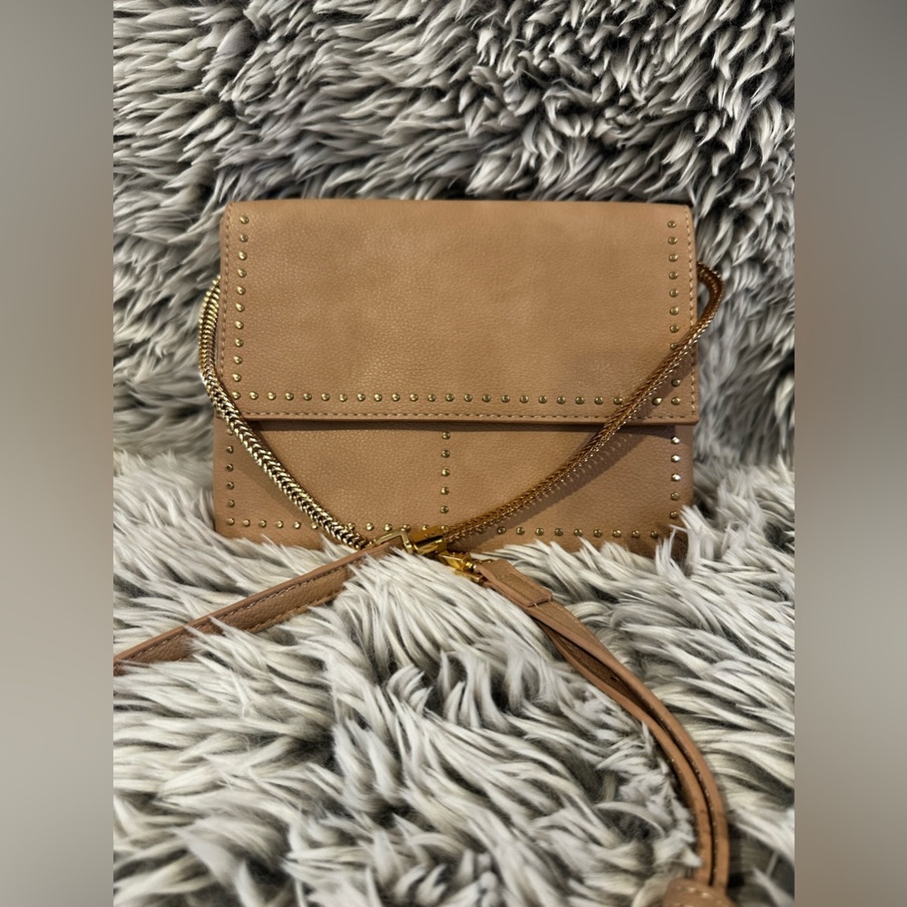 MMS cross body bag beige leather and gold accents